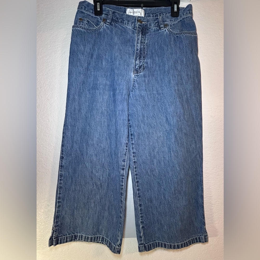 Vtg 90’s Jones New York Cargo Crop Jeans Ultra Wide Straight Leg Blue Cotton 12